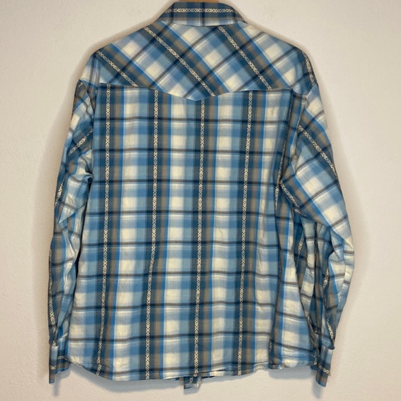 Wrangler XL Western Pearl Snap Plaid Button Down Long Sleeve Shirt Blue - Picture 2 of 6